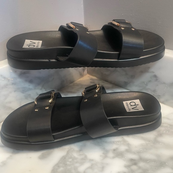 DV Dolce Vita Unique Black Gold Buckle Slide Sandals Women’s 10 - Picture 3 of 11